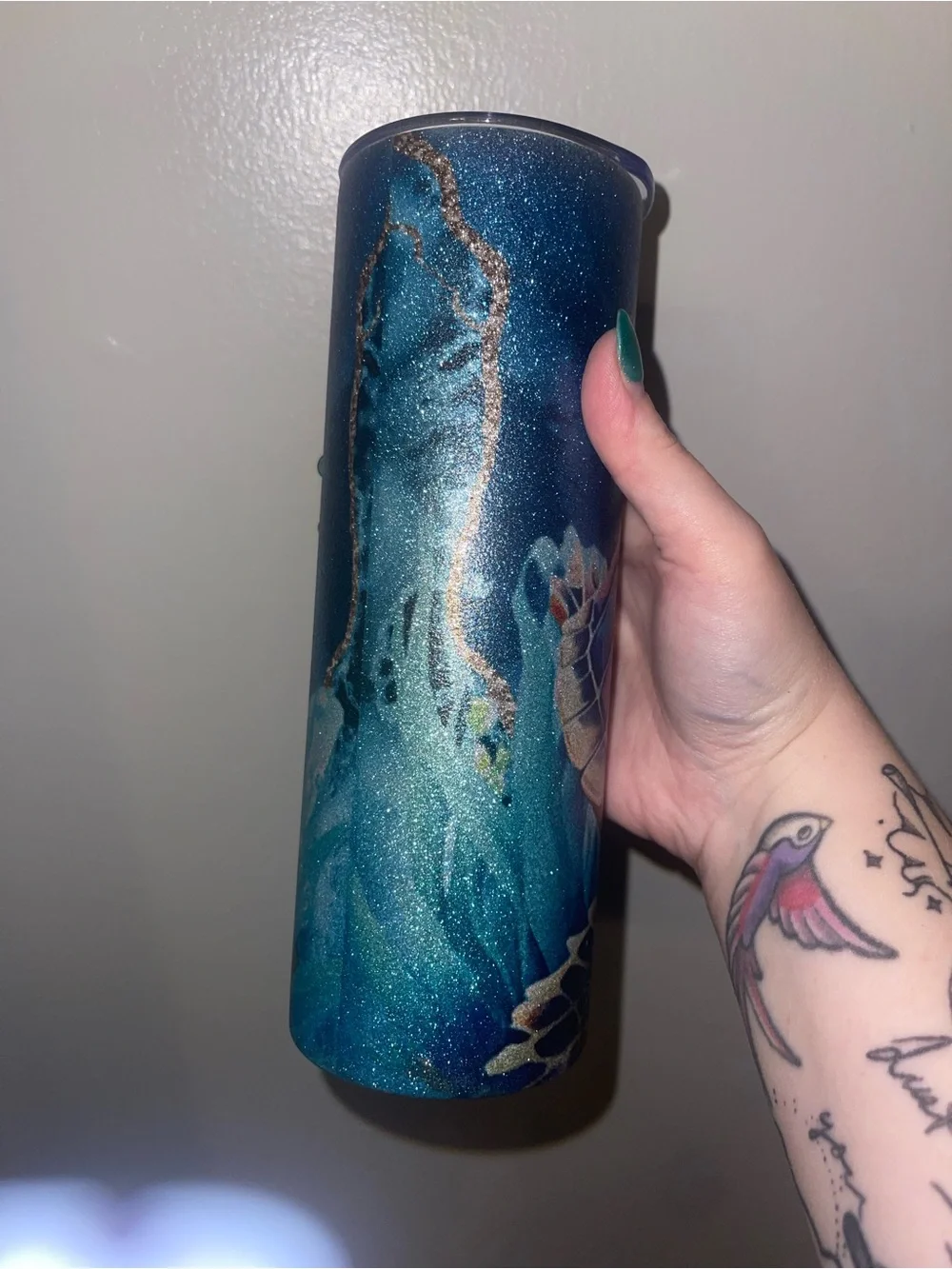 Blue Glitter Sea Turtle Stainless Steel tumbler 20 oz